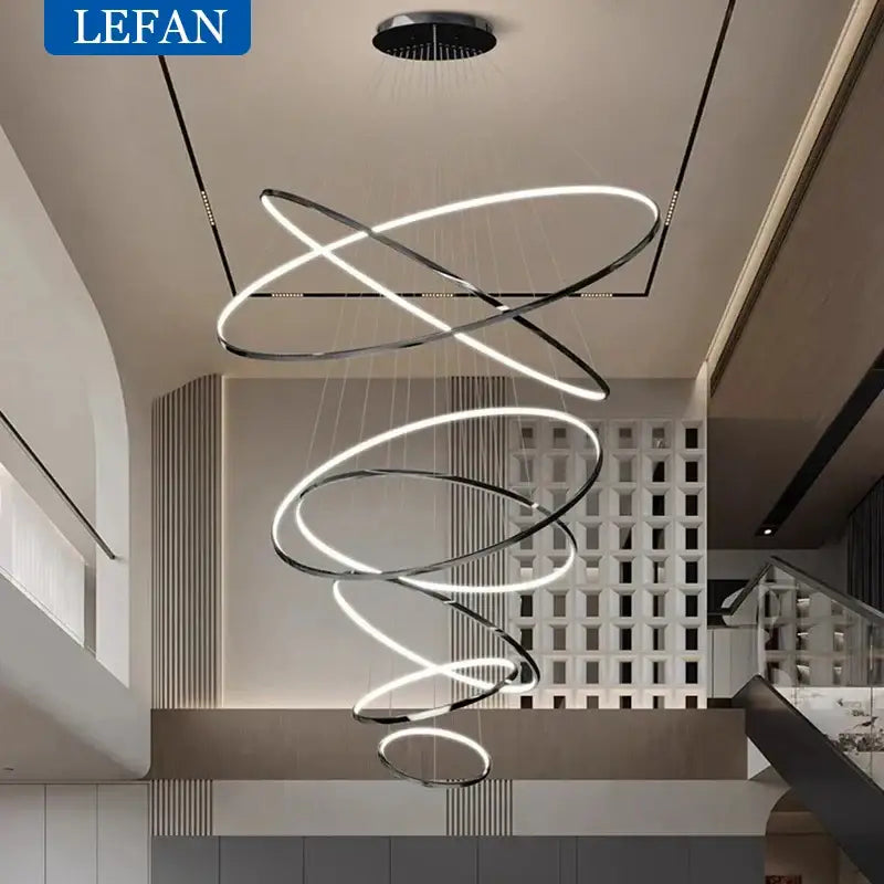Modern chrome pendant light with sleek black and white led bulbs spiral rings by lefan for living room use