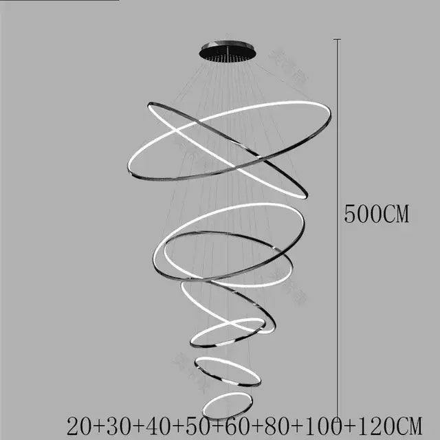 Modern chrome pendant light with spiral led ring design featuring multiple glowing bulbs for living room use under 20 square meters