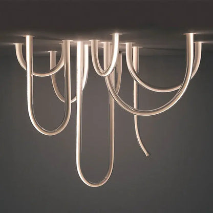 Modern chrome led u shape chandelier pendant lamp with sleek curved u shaped arms for dining room lighting