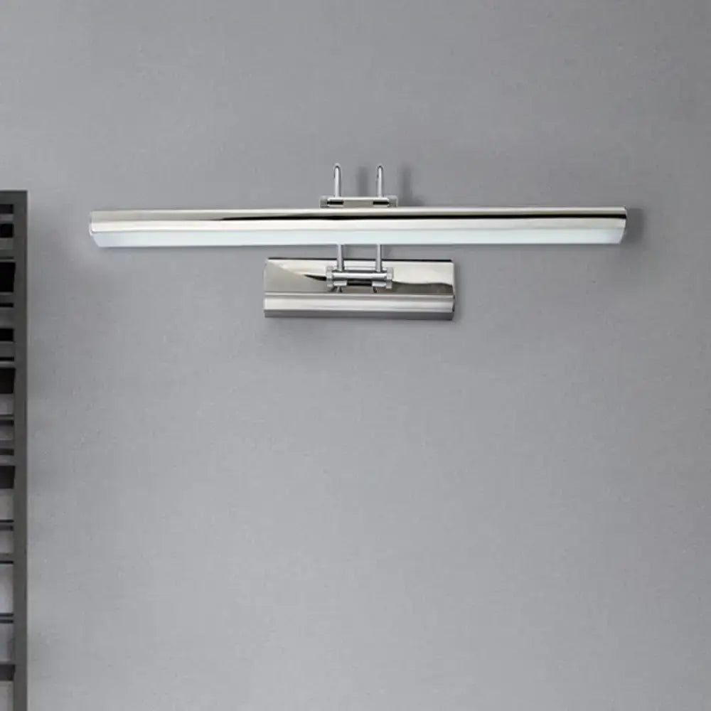 Modern chrome led vanity mirror light with sleek rectangular design and integrated led strip for bathroom use