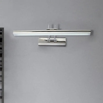 Modern chrome led vanity mirror light with sleek rectangular design and integrated led strip for bathroom use