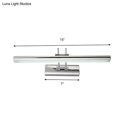 A sleek modern style chrome vanity mirror light wall fixture with a rectangular design and adjustable bracket