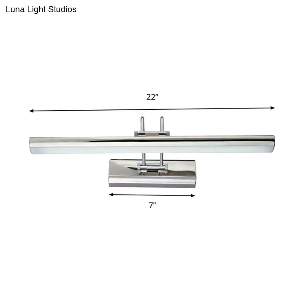 A modern style chrome 22-inch led vanity mirror light with rectangular design and adjustable mounting brackets for bathroom