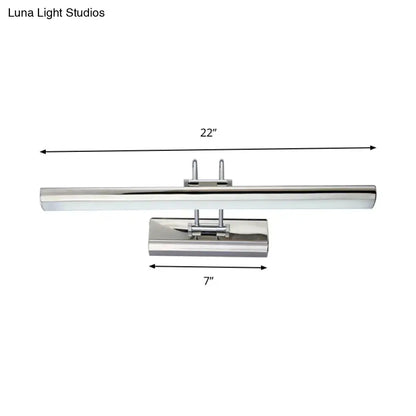 A modern style chrome 22-inch led vanity mirror light with rectangular design and adjustable mounting brackets for bathroom