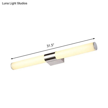 Modern chrome led wall light with frosted glass tube and polished chrome accents offering warm white color temperature