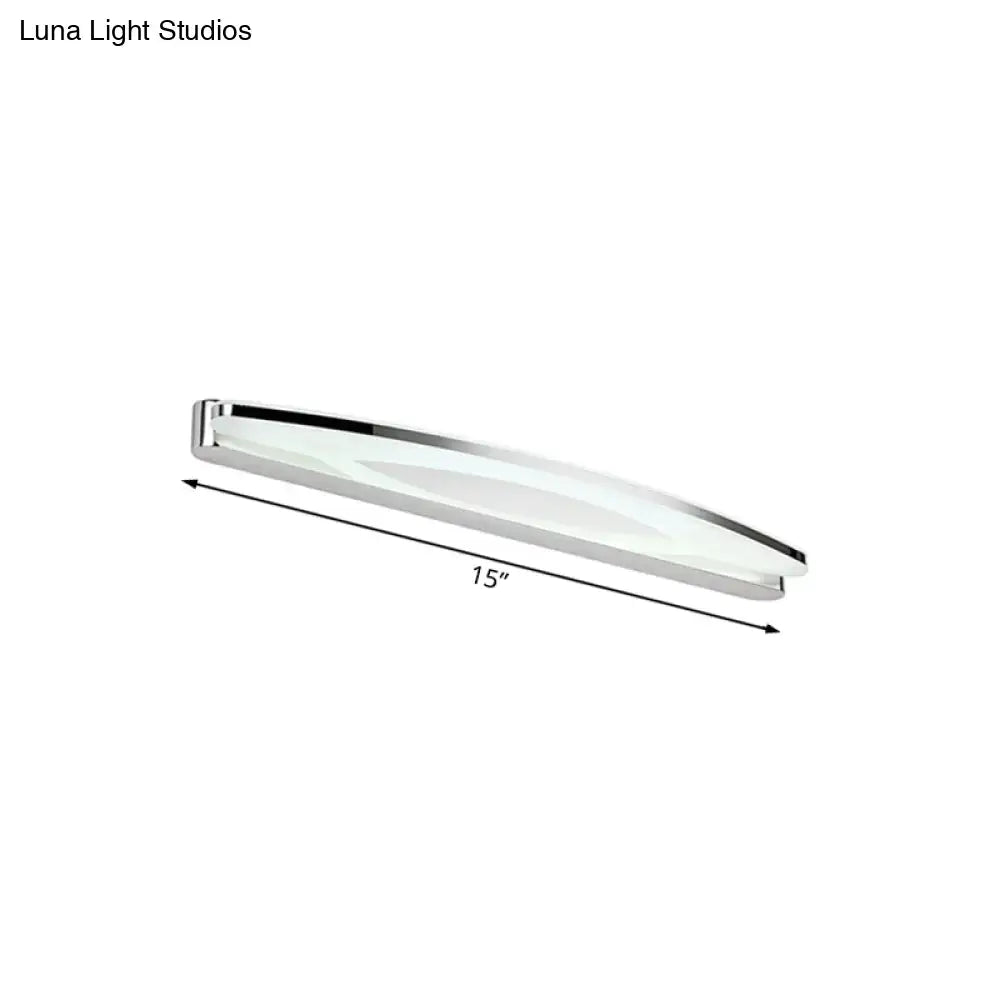 Modern chrome led wall light sconce with polished chrome frame and frosted glass diffuser for bathroom vanity lighting