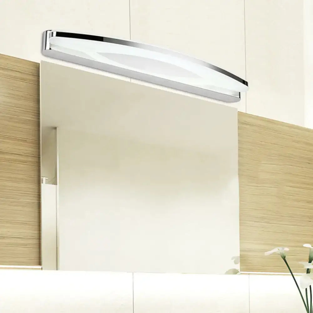 Modern chrome finished led wall light sconce with sleek curved design for bathroom vanity lighting