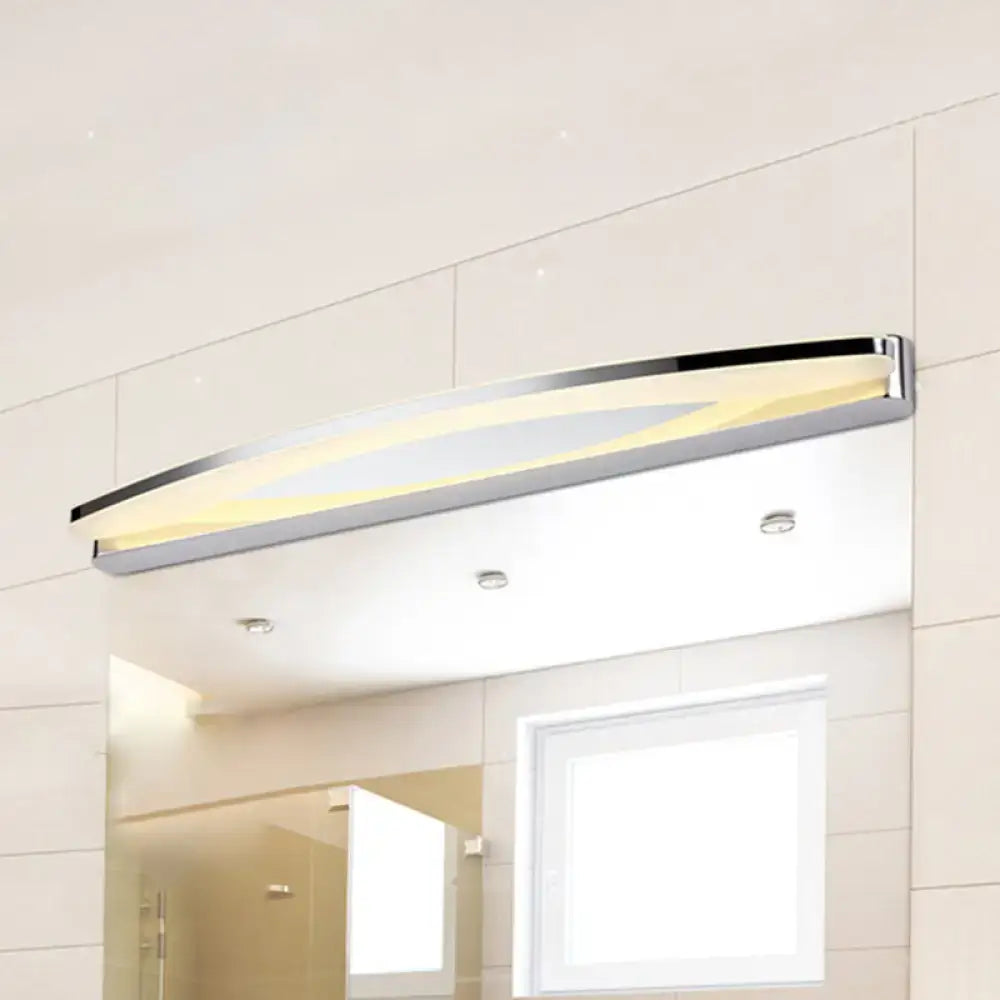 Modern chrome led wall light sconce with sleek curved design and warm led illumination for bathroom vanity lighting