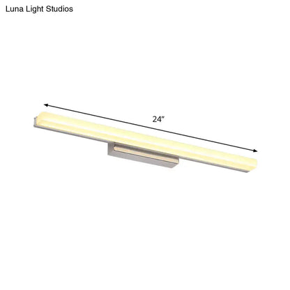 Modern 24-inch led wall light with streamlined metal shade in brushed nickel and warm white illumination for bathroom