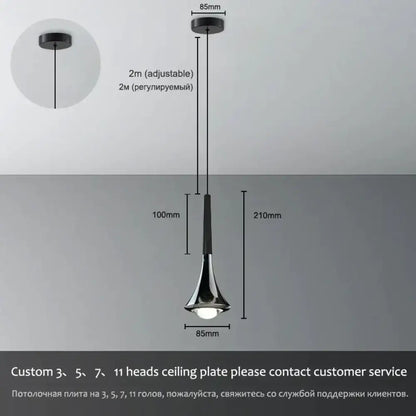 DecorBites™ Lyra modern black and chrome led water drop chandelier with sleek tapered pendant light design