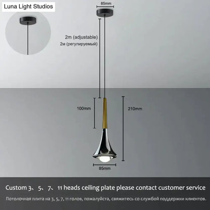 Modern black and gold led water drop chandelier with sleek trumpet-shaped pendant light by DecorBites™ Lyra