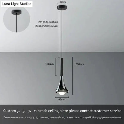 Black and chrome led water drop chandelier pendant light with sleek tapered design by DecorBites™ Lyra