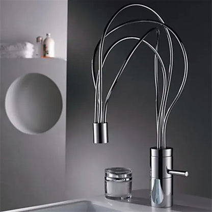 Modern chrome led waterfall bathroom faucet with blue light stream and elegant sculptural curved spouts decorbites led waterfall
