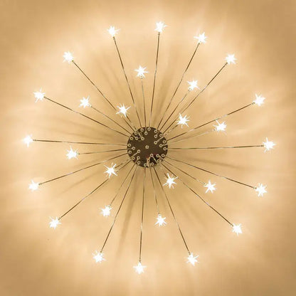 Modern chrome metal led chandelier starburst ceiling light with slender metallic arms and bright led bulbs for living room decor