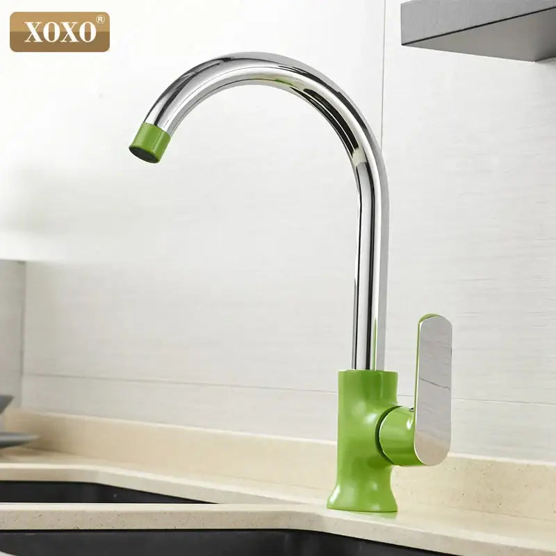 Modern chrome and green single handle kitchen faucet mixer tap featuring decorbites brass single handle design
