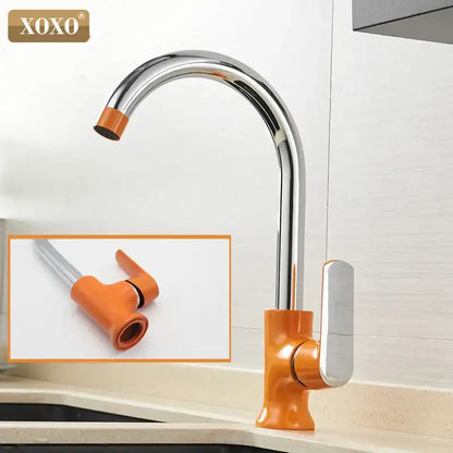 Modern chrome and orange single handle kitchen faucet mixer tap with vibrant accents ideal for decorbites brass single use
