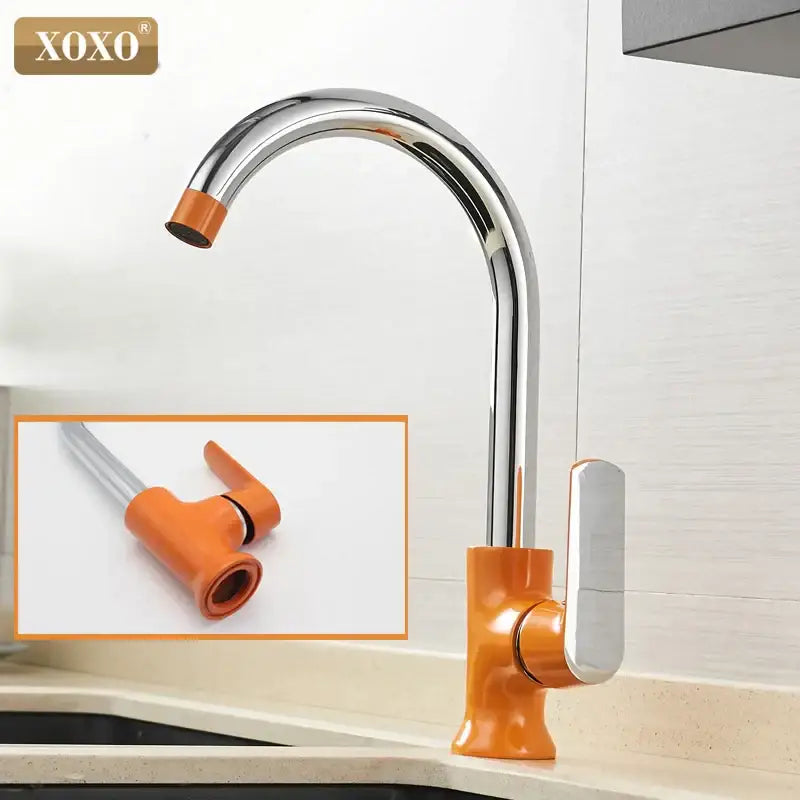 Modern chrome and orange single handle kitchen faucet mixer tap with vibrant accents ideal for decorbites brass single use