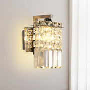Modern chrome rectangle crystal wall light with vertical prism glass panels and metallic bracket for 110v-120v or 220v-240v use