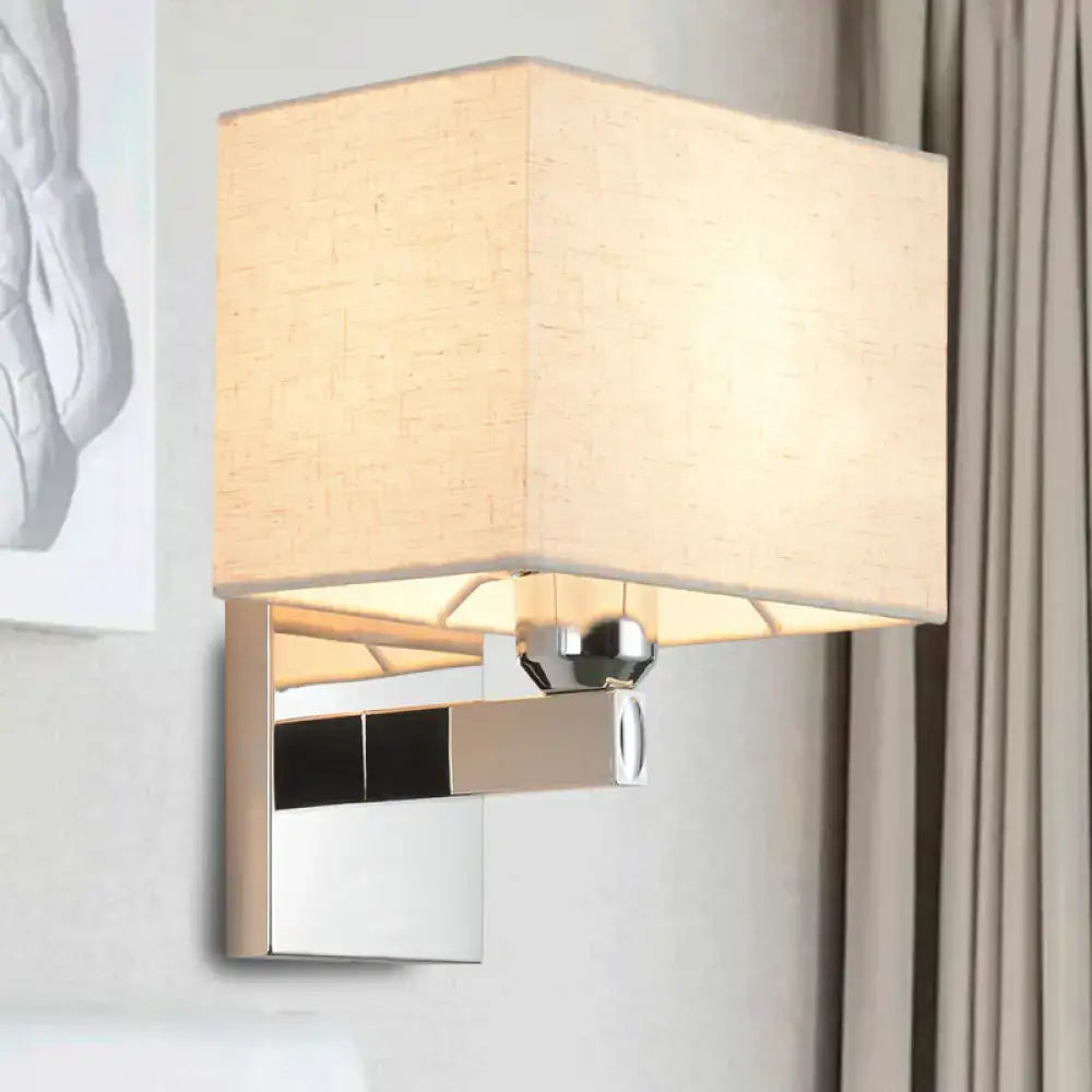 Modern chrome rectangle wall sconce with beige linen shade and chrome base bulb included compatible with e26 e27 bulbs
