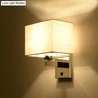 Modern chrome rectangle wall sconce with beige linen shade and chrome base e26 e27 bulb included for bedroom lighting