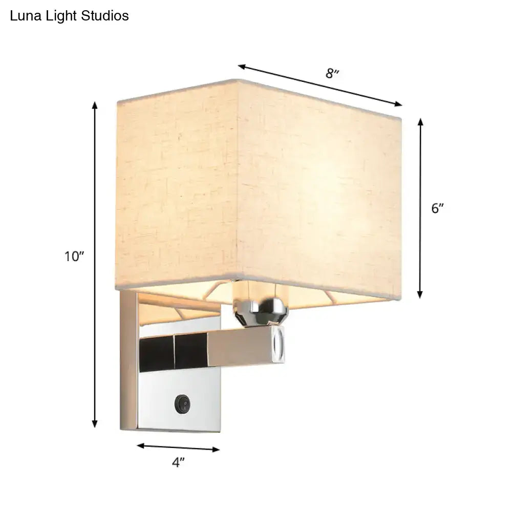 Modern chrome rectangle wall sconce with beige linen shade and polished chrome base bulb included e26 e27 compatible