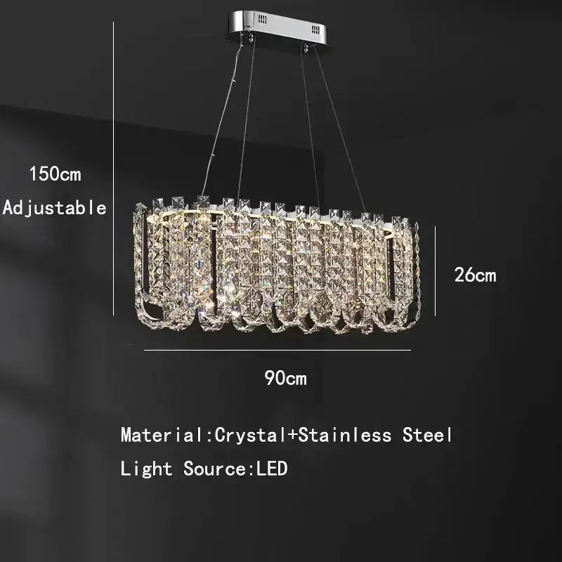 Modern chrome rectangular crystal pendant ceiling lamp with sleek stainless steel frame and led lighting for dining room decorbites crystal pendant