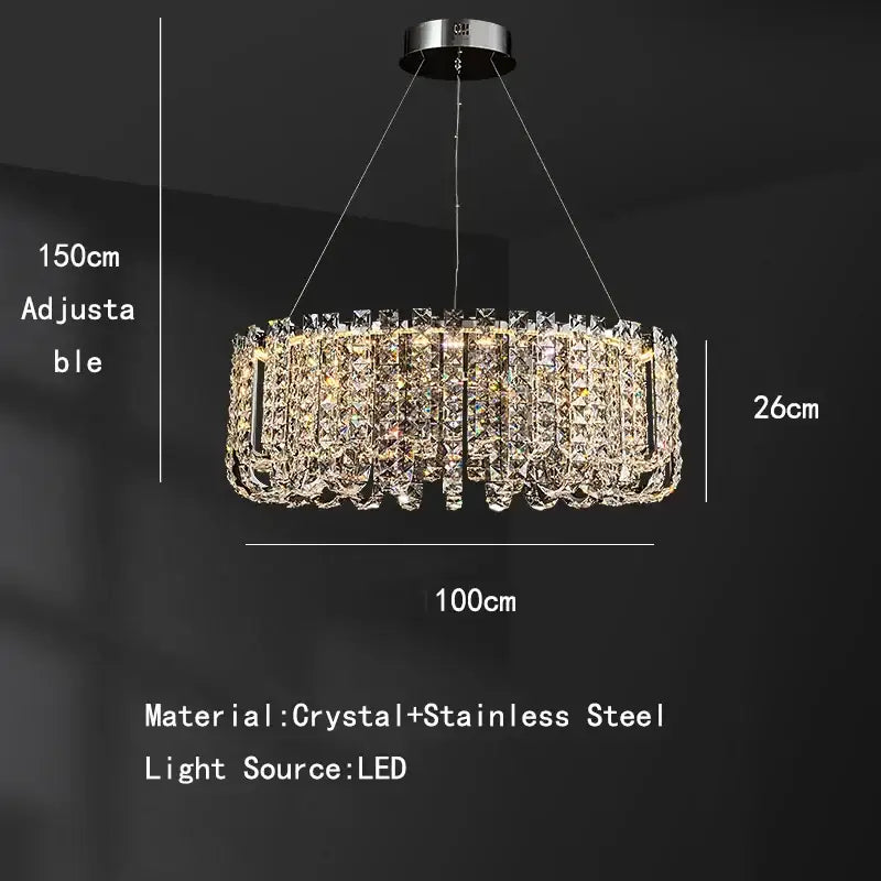 Modern chrome rectangular crystal pendant ceiling lamp with stainless steel frame and adjustable height 150cm decorbites crystal pendant