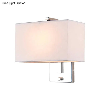 Modern chrome rectangular fabric wall sconce with soft white shade and polished metal frame for e26 e27 bulbs