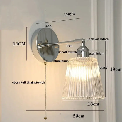 Modern chrome ribbed clear glass wall lamp with polished iron and aluminum hardware for bedroom decorbites clear glass