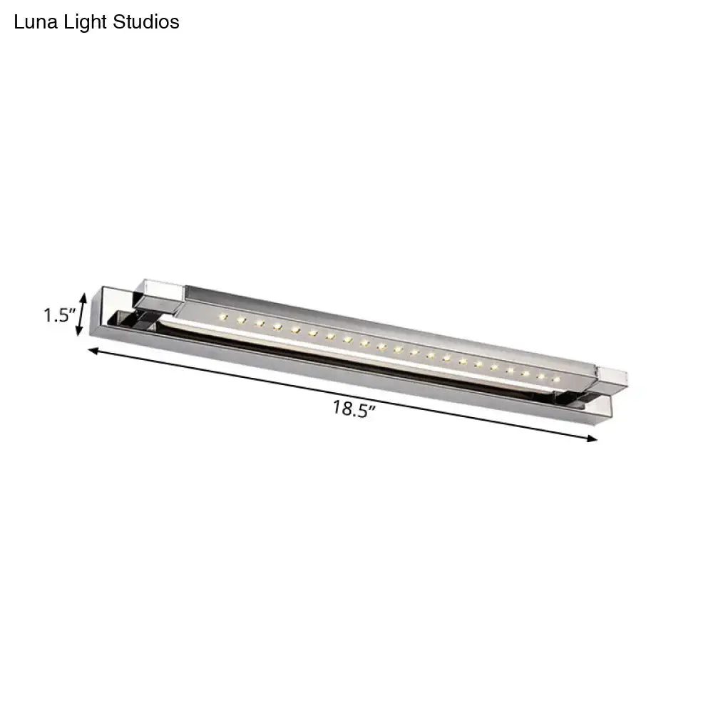 Modern chrome stainless steel led wall light with sleek rectangular design and evenly spaced led bulbs for bathroom use