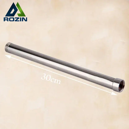 Polished stainless steel modern chrome shower faucet extension tube bar 30cm long with threaded ends for bathrooms