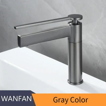 Gray matte-finish metal decorbites basin faucet with modern minimalist single handle design for bathroom sink mixer