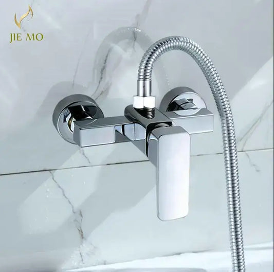 Modern chrome single handle shower mixer with chrome-finished jie mo faucet and flexible braided hose decorbites brass single