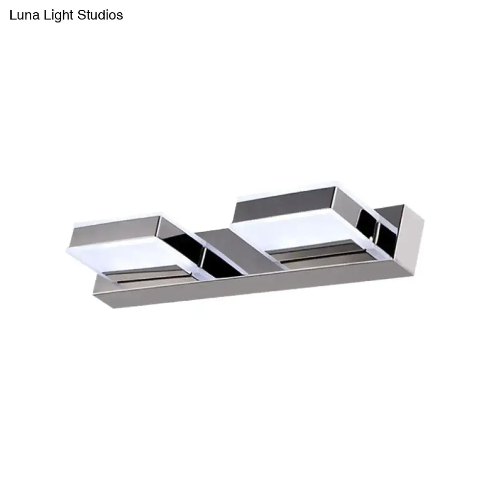 Modern chrome square acrylic vanity light fixture with two rectangular led panels and sleek geometric design height