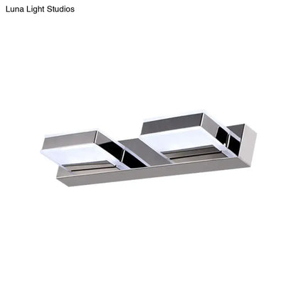 Modern chrome square acrylic vanity light fixture with two rectangular led panels and sleek geometric design height