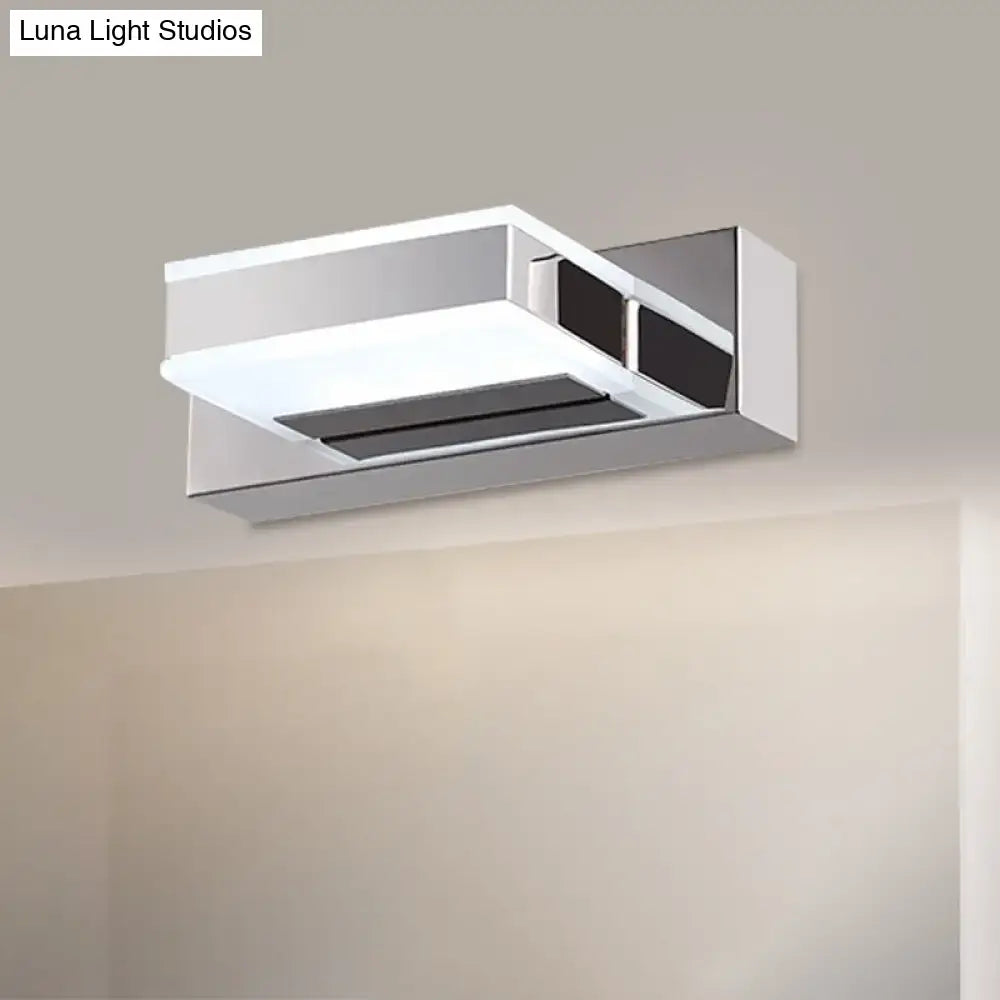 Modern chrome square acrylic vanity light fixture with sleek chrome finish and integrated led panel emphasizing fixture height