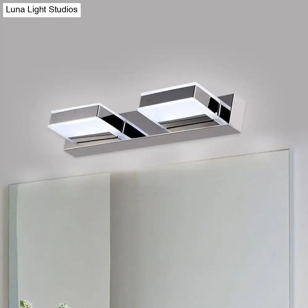 Modern chrome rectangular acrylic vanity light with two led panels and fixture height for bathroom use