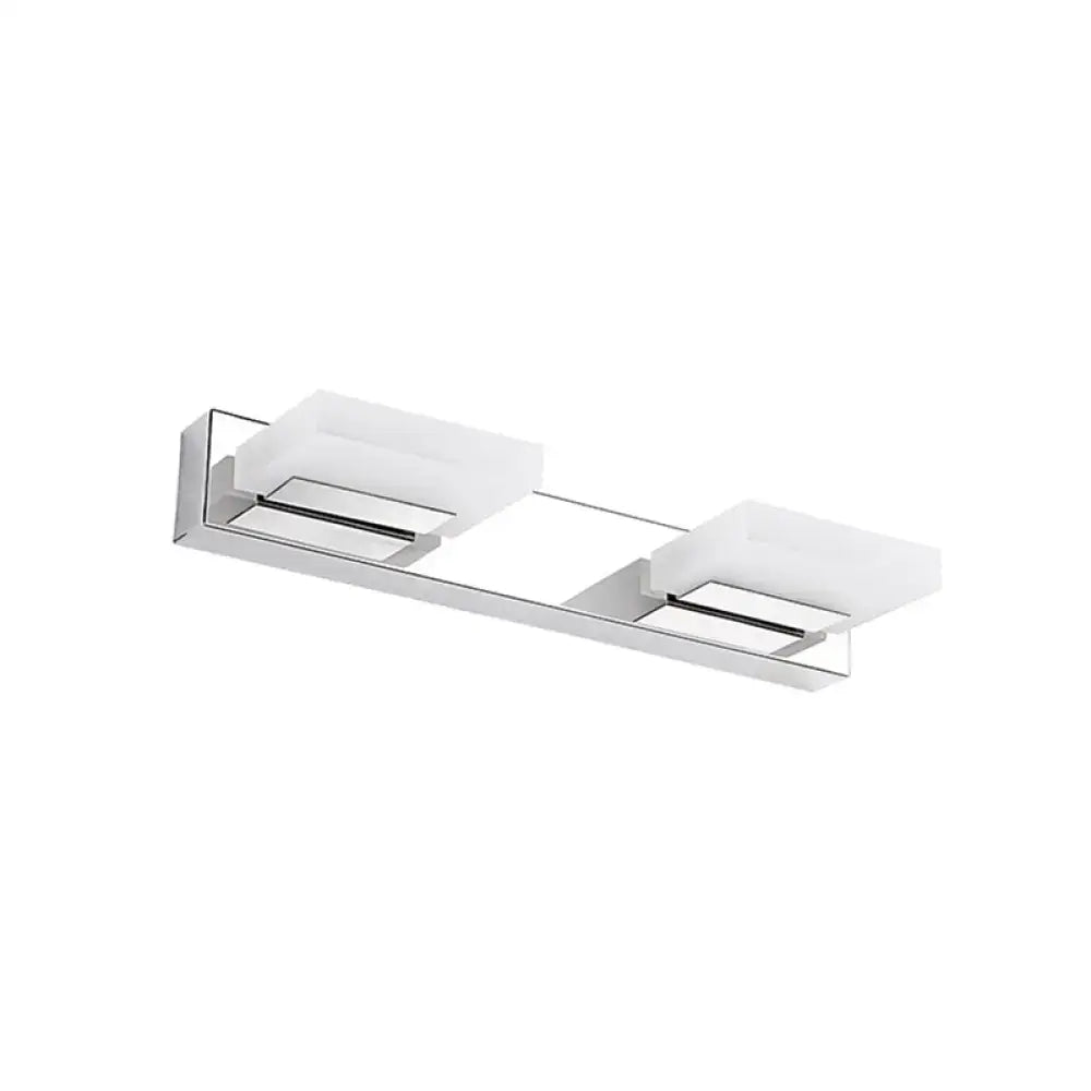 Modern chrome square acrylic wall sconce lighting with two frosted glass rectangular shades for bathroom wall light