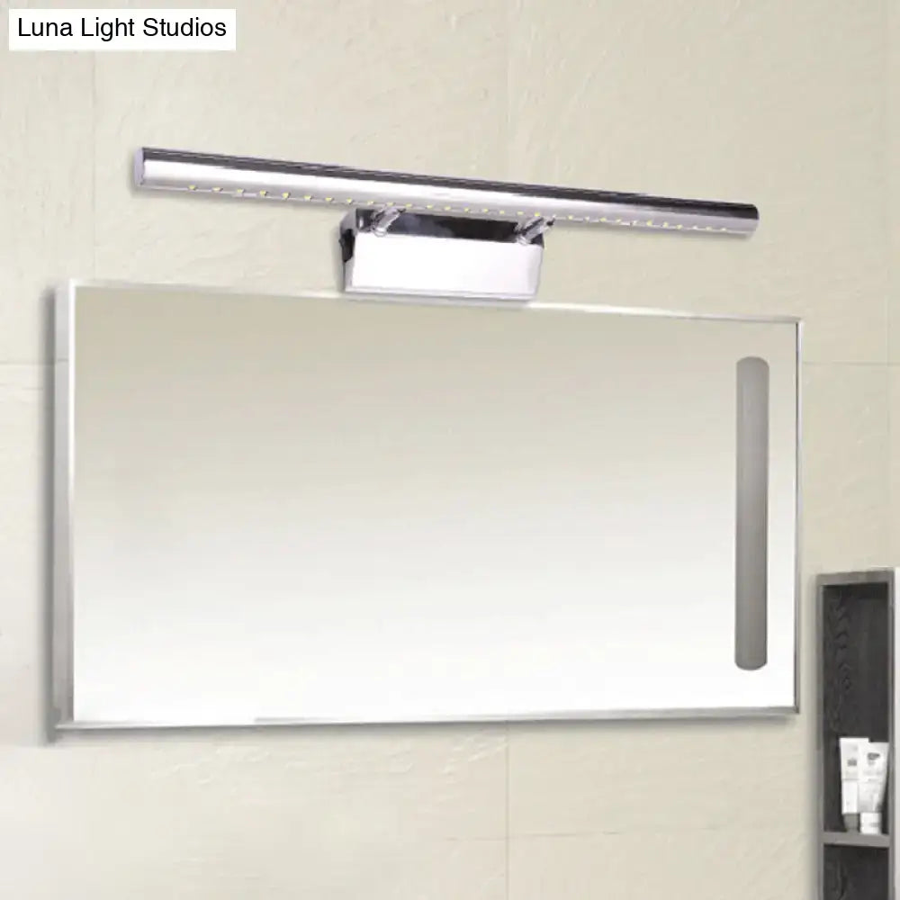 Modern chrome stainless steel bathroom wall sconce with rectangular mirror and integrated warm white led light fixture