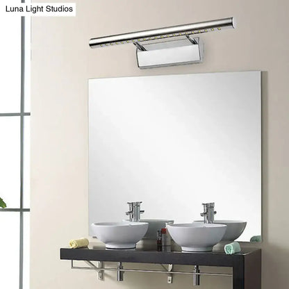 Modern chrome stainless steel light fixture bathroom wall sconce with sleek elongated bar and warm white LED reflector