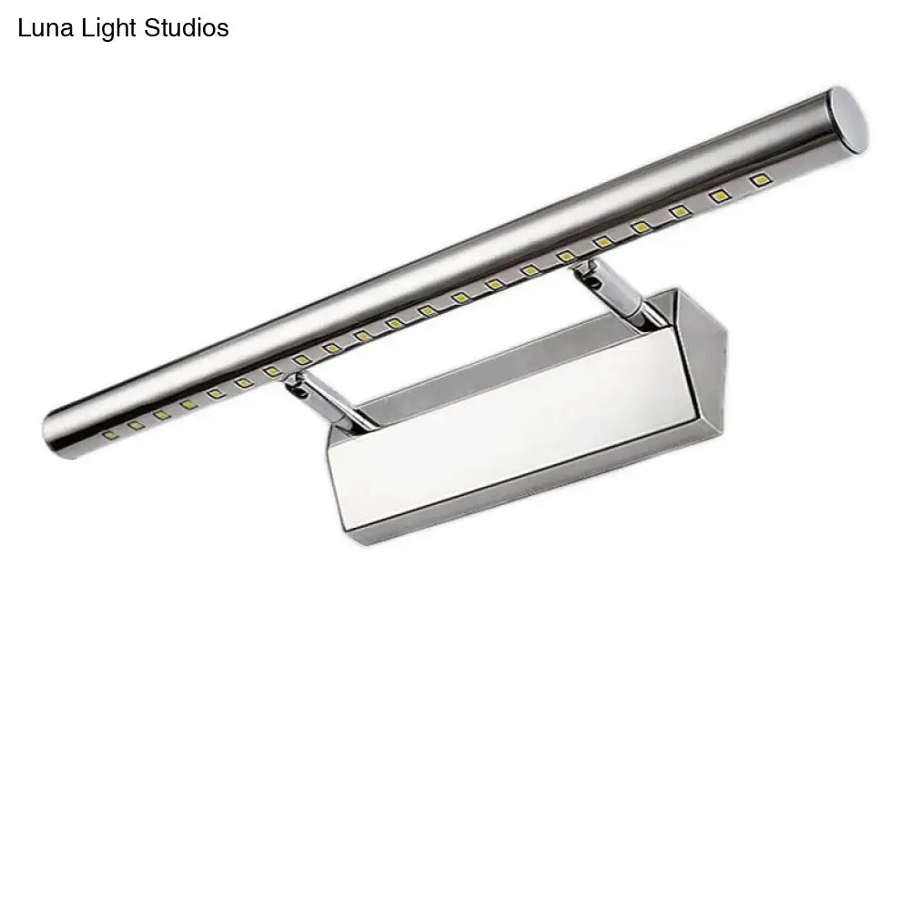 Modern chrome stainless steel light fixture with warm white leds and sleek rectangular wall-mounted design for bathroom