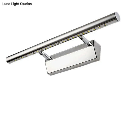 Modern chrome stainless steel light fixture with warm white leds and sleek rectangular wall-mounted design for bathroom