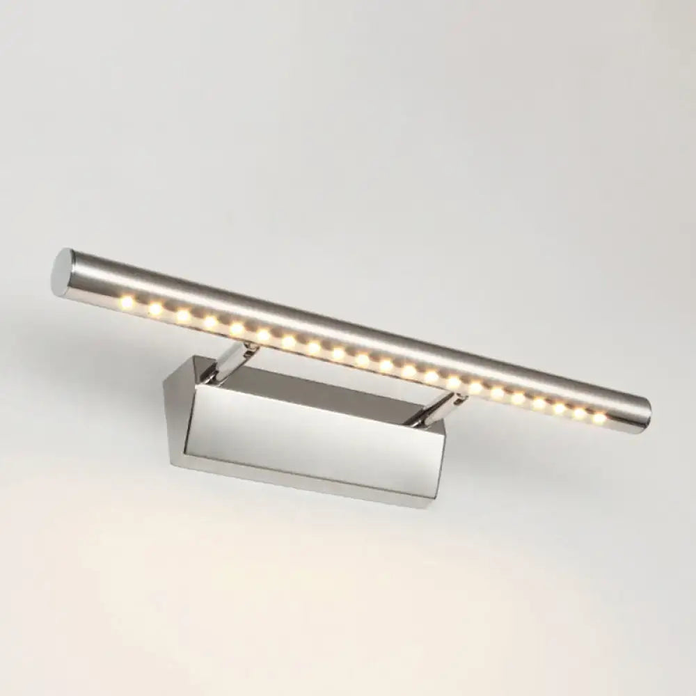 Modern chrome stainless steel light fixture wall sconce with sleek cylindrical design and warm white LED lighting