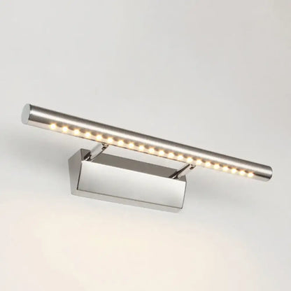 Modern chrome stainless steel light fixture wall sconce with sleek cylindrical design and warm white LED lighting