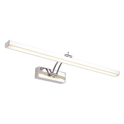 Modern chrome stainless steel stick vanity light fixture with rectangular led design and adjustable arm for bathroom use