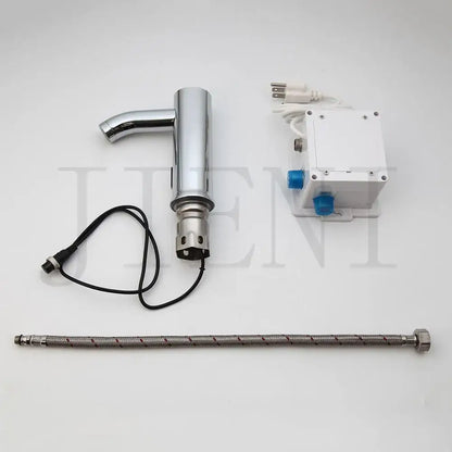 Modern chrome touch sensor basin faucet with automatic touch sensor and integrated wiring for electronic operation