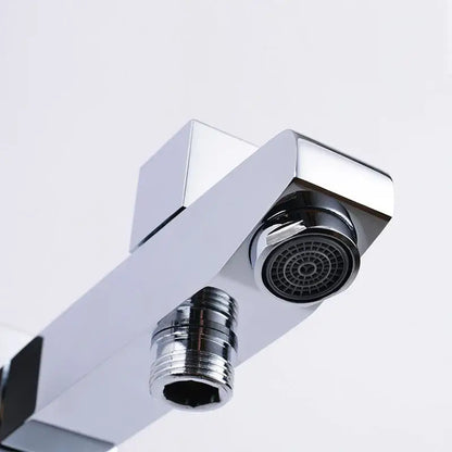 Modern chrome tub spout filler with square design and dual spray nozzle for bathroom bidet and spout filler use