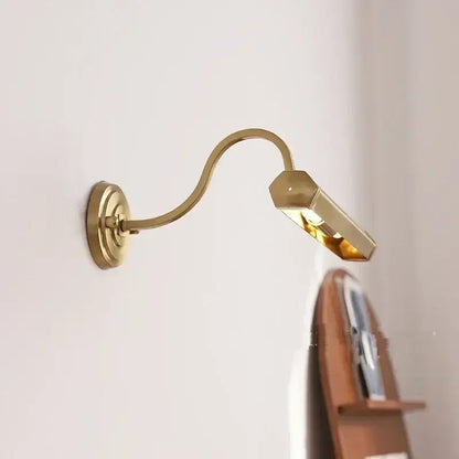 Modern chrome wall light brass-finished adjustable reading lamp with gold mirror headlight and sleek curved arm
