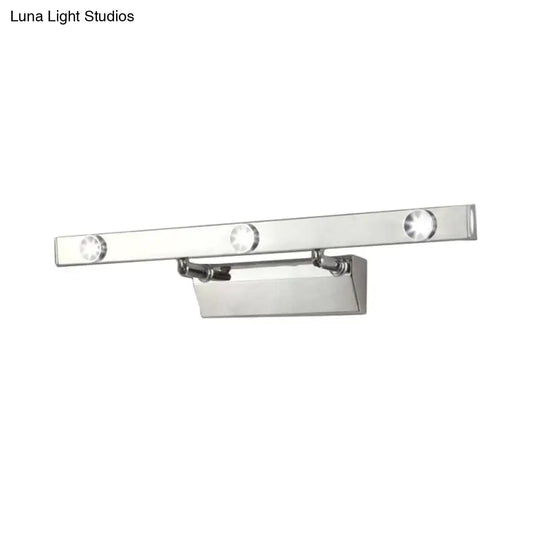 Modern chrome wall light with three adjustable led bulbs and stainless steel shade for bathroom use