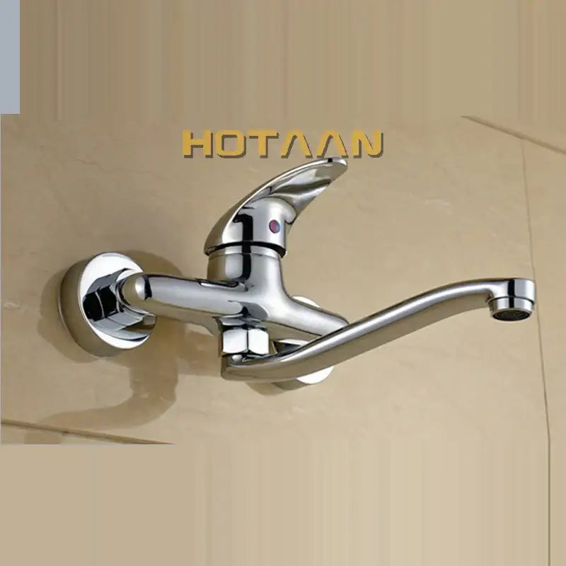 Modern chrome wall mounted kitchen tap with curved spout in brass chrome decorbites brass chrome dual finish